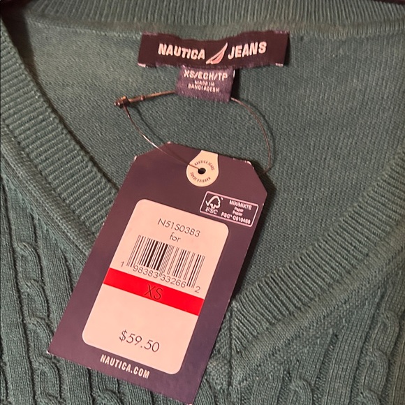 Green V-Neck Ribbed Sweater - Picture 4 of 6